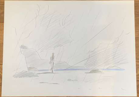Avril, François - Dessin original couleur - Paysage de Bretagne sous la pluie | Catawiki
