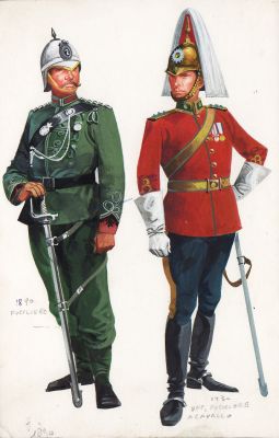 Ferdinando Tacconi | Uniformi Rifles inglese 1890 – Ufficiale Dragone inglese 1930 | Tavole Originali