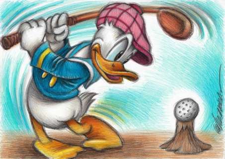 Donald Duck Playing Golf - Original Drawing - Joan Vizcarra Signed | Catawiki