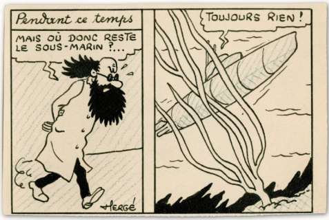 Herge | JO, ZETTE ET JOCKO Encre de Chine et crayon bleu pour deux cases | Millon