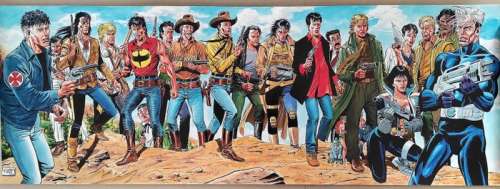 Yildirim Orer | Yildirim Orer - illustrazione originale "Gli Eroi Bonelli" - extra formato cm 100 x 35 - Page volante - Exemplaire unique - (2002) | Catawiki