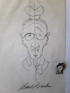 Carl Barks | Carl Barks - Dessin preliminaire + Broche - "Autoportrait" | Catawiki