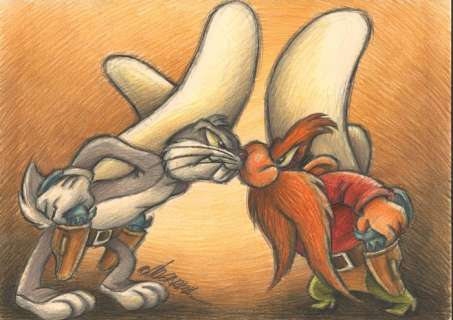 Joan Vizcarra | Bugs Bunny & Yosemite Sam Challenge - Original Drawing - Joan Vizcarra | Catawiki