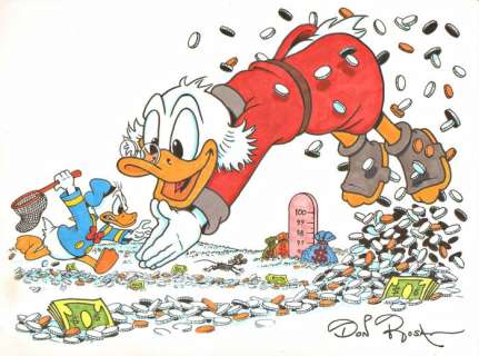 Rosa, Don | Rosa, Don - Original colour drawing - $CROOGE money bin dive & Donald chasing a mouse | Catawiki