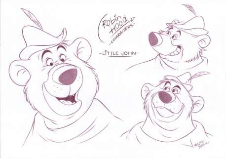 Jaume Esteve, Disney Artist | Robin Hood Characters : Little John - Original Drawing - Signed by Jaume Esteve | Catawiki