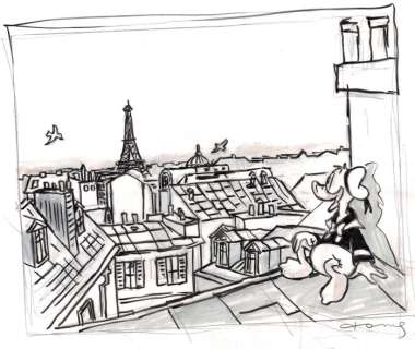 Tony Fernandez, Disney Artist | Donald Duck Enjoying Paris - Original Sketch - Tony Fernandez - Signed - 46 x 33 cm | Catawiki