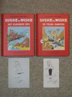 Willy Vandersteen | Suske en Wiske 39 + 40 - Het Vliegende Bed + De Texas-Rakkers - Rode Klassiek Reeks - 2x fraaie pentekening Paul Geerts - Cartonné - Réédition - (1997) | Catawiki