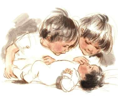 Vincent, Gabrielle (Pseudoniem Van Monique Martin) | Gabriëlle Vincent (bekend van Erneste et Célestine/ Brammert en Tissie) - Gemengde techniek op dik papier voor een geboortekaartje - Page volante - (1970/1975) | Catawiki