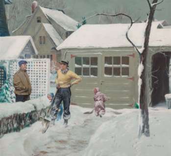  - Austin Briggs (American, 1909-1973)
 The Snow Shovelers
 Gouache on board
 20.5 x 21.5 in. (sight)
 Signed lower right
 ...