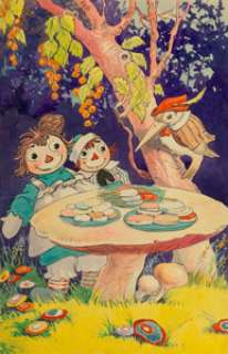  - Johnny Gruelle (American, 1880-1938)
 A Feast for the Woodpeckers, Raggedy Ann in the Deep Deep Woods interior illustratio...