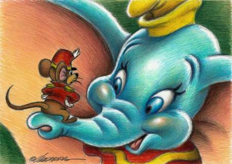 Joan Vizcarra | Dumbo and Timothy Q. Mouse - Original Drawing - Joan Vizcarra - Pencil Art | Catawiki