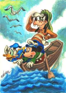 Joan Vizcarra | Mickey, Donald & Goofy "Land Ahoy!" - Original Painting - Joan Vizcarra - 48 x 35 cm - Acrylic Art | Catawiki
