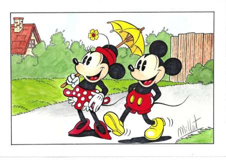 Millet | . Mickey Mouse & Minnie Mouse - Millet - Original Drawing - EO | Catawiki