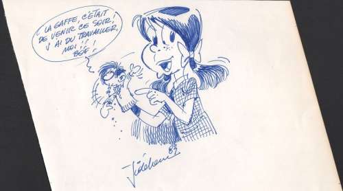 Jidéhem | Sophie, illustration au feutre bleu représentant … | Millon