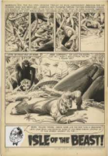 Steve Ditko | EERIE MAGAZINE # 9 "ISLE OF THE BEAST" TWICE-UP INK-WASHED SPLASH PAGE-1967 | Pedigree Comics