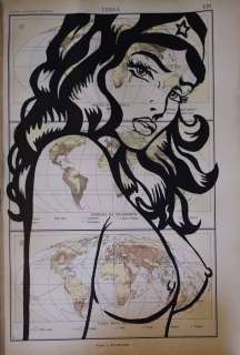 Andrea Boriani | Wonder Woman - Andrea Boriani - dipinta a mano su cartina geografica del 1947 - Page volante | Catawiki