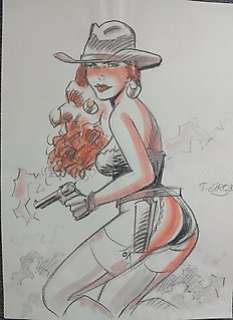 Thierry Girod | Western - Disegno originale pin-up Thierry Girod - Page volante - Exemplaire unique | Catawiki