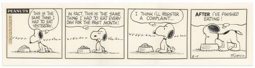 Charles Schulz Hand-Drawn & Inscribed ’’Peanuts’’ Comic Strip From 1968 Featuring Snoopy | Nate Sanders