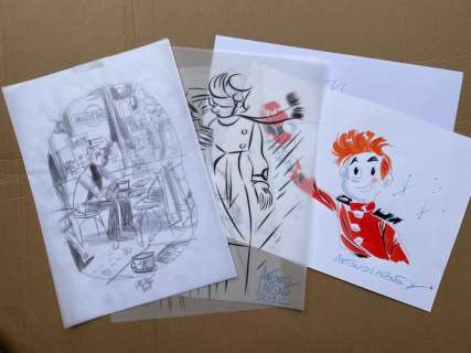 Lapone, Antonio | Lapone, Antonio - 5x Dessin original - Hommage Ã  Spirou | Catawiki