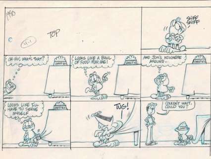 Jim Davis | Garfield - Garfield - Original ’Sunday’ comic Art - Preliminary - (1990) | Catawiki