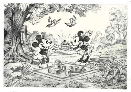 Millet | Mickey Mouse & Minnie Mouse - A happy picknick - Signed Original Drawing by Esteban | Catawiki