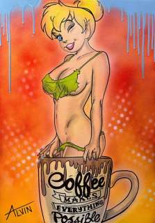 Alvin Silvrants | Sexy Tinkerbell Coffee Bath - Original drawing in colour by Alvin Silvrants | Catawiki