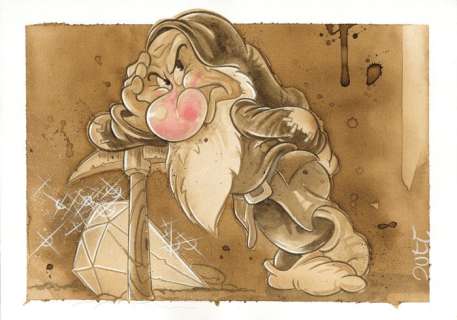 Guti, Coffee Artist | Snow White and the Seven Dwarfs - Grumpy - Original Coffee Painting - 33 x 23 cm - Guti Signed - Coffee Art - Original Artwork | Catawiki