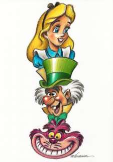 Joan Vizcarra | Alice In Wonderland: Alice, The Mad Hatter & The Cheshire Cat - Original Drawing - Joan Vizcarra - Pencil Art - Original Artwork | Catawiki