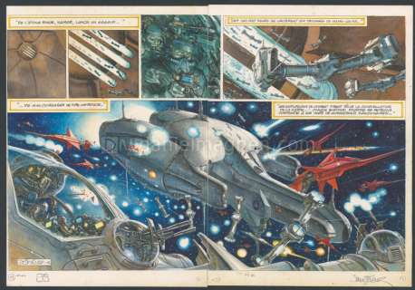 Juan Gimenez - Double planche originale n°14, 15 accompagnée de sa première étape - Honorata la Trisaïeule - La Caste des Méta-Barons