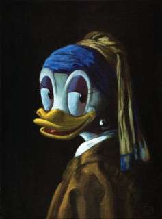 Jordi Bartoll | Inspired by Johannes Vermeer - Daisy with a pearl earring 40x30 cm - Acrylic on Canvas by Jordi Bartoll | Catawiki