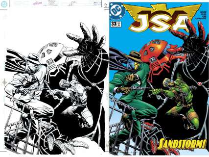 Rags Morales - jsa #33 cover (sand battles the golden age sandman! ) 2001