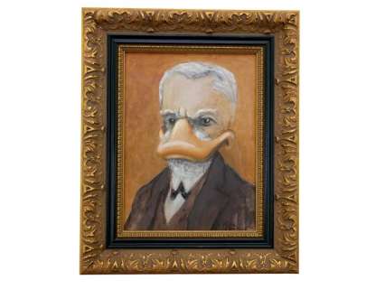 Prof. Volker Schönwart | Duckomenta - "Psychoanalytiker Dr. Entmund Freud" - framed on 27,5 x 34 cm - Acryl on Wood - First Draft - (2022) | Catawiki
