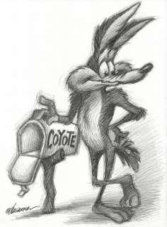 Joan Vizcarra | Looney Tunes: Wile E. Coyote Mail Box - Original Drawing by Joan Vizcarra - Pencil Art - Original Artwork - (2023) | Catawiki