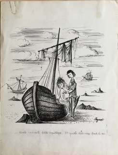 Raymond Peynet - Original illustration cm. 25x32. Ink. Signed. Mint