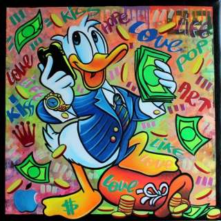 Gabriel Brisan | Gabriel Brisan - Mr. Duck - Phone Call - Signed Original Acrylic on canvas by Brisan Gabriel - 50 x 50 cm (2023) | Catawiki