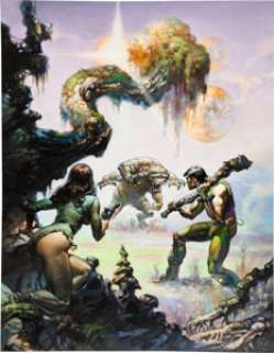 Boris Vallejo Through the Reality Warp Paperback Book Cover Painting Original Art (Ballantine Books, 1976). In -
