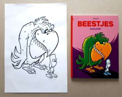Schwantz | Schwantz - Originele tekening + schetstekening - Cover - Beestjes 6 - Evolutie? - (2016) | Catawiki