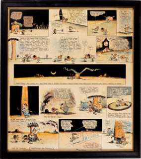 George Herriman Hand Colored Krazy Kat Sunday Comic Strip Original Art dated 6-25-22 (King Features Syndicate, -