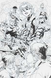 Mark Brooks Dark Reign: Young Avengers Blue Line Splash Page (Marvel, 2009). A detailed splash page featuring Hawkeye, -