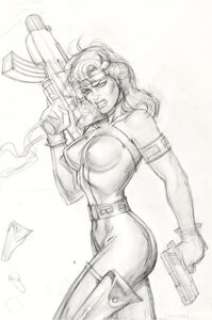 Joe Chiodo Silver Sable Original Sketch Art (Marvel, 1990s). Nicely detailed, large character drawing of -
