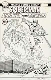 John Romita Sr. Spider-Man, Fire-Star, and Iceman May D&F Promotional Cover Original Art (Denver Post, -