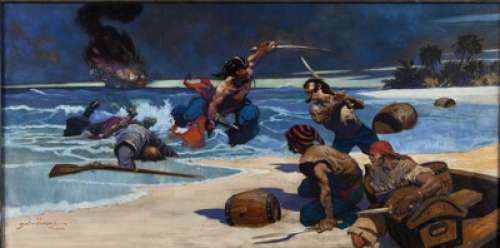 Tom Grindberg "Dead Men Tell No Tales" Painting Original Art (2008). Shades of N.C. Wyeth and Howard -