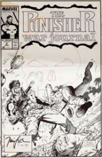 Jim Lee and Carl Potts Punisher War Journal #4 Cover Original Art (Marvel, 1989). An explosive and -