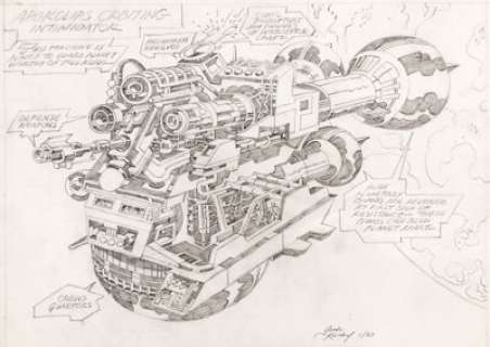 Jack Kirby Super Powers Apokolips Orbiting Intimidator Design Illustration Original Art (DC, 1983)....