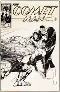  - Bill Sienkiewicz Comet Man #5 Cover Thing and Mr. Fantastic Original Art (Marvel, 1987)....