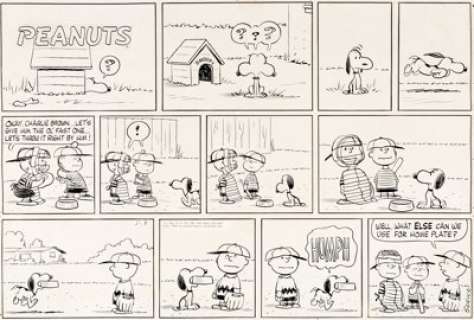 Charles Schulz Peanuts Sunday Comic Strip Charlie Brown and Snoopy Original Art dated 5-8-60 (United Feature Syndi... | Heritage