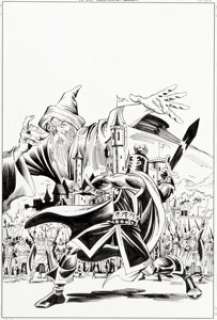 Ron Frenz and Sal Buscema The Black Knight #1 Cover Original Art (Marvel, 2009). Merlin and Camelot loom -