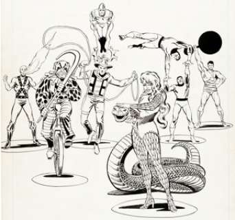 Mark Gruenwald, Brian Postman, and Joe Rubinstein - Official Handbook of the Marvel Universe #2 Circus of Crime Illustration Original Art (Marvel, 1983).