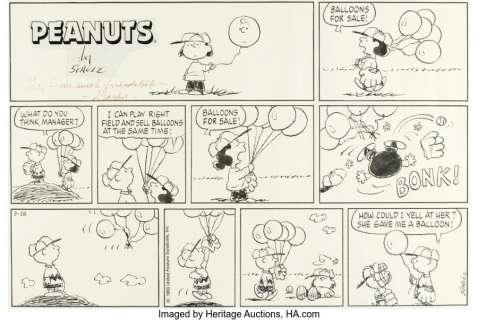 Schulz, Charles | Charles Schulz Peanuts Baseball Sunday Comic Strip Original Art dated 3-28-93 (United Feature Syndicate, 1993).... | Heritage