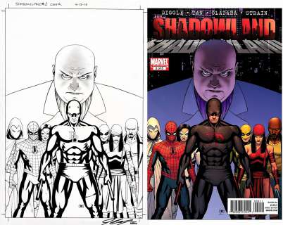 John Cassaday - shadowland #2 cover (kingpin, daredevil, moon knight, spider-man, white tiger, iron fist, elektra, luke cage! ) 2010